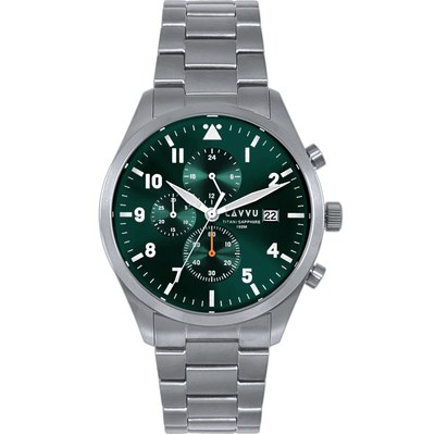 LAVVU Pánské titanové hodinky PILOT Chronograph Emerald Green 100M Sapphire