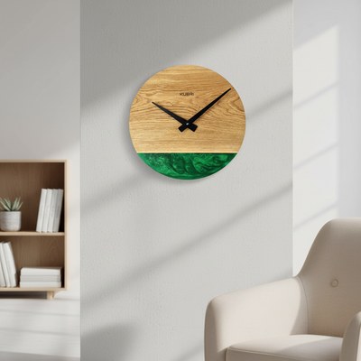 KUBRi 0183A - Luxusní dubové hodiny s epoxidovými doplňky