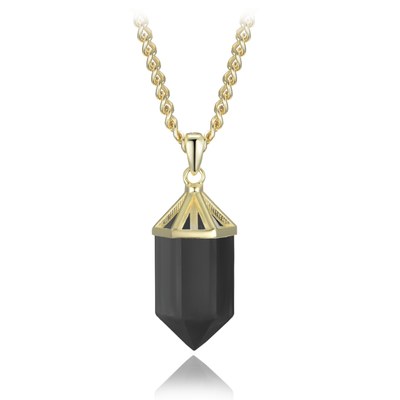 MINET Luxusní pozlacený stříbrný 925/1000 náhrdelník obsidián