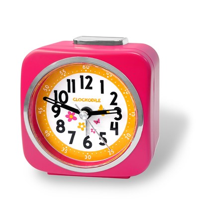 CLOCKODILE Růžový dětský budík MOTÝL S KYTIČKAMI