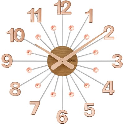 VLAHA VCT1086 - Dřevěné Rosegold hodiny s kameny DESIGN vyrobené v Čechách