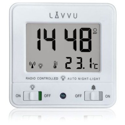LAVVU LAR0040 - Digitální budík řízený rádiovým signálem NORDLYS bílý s automatickým osvětlením