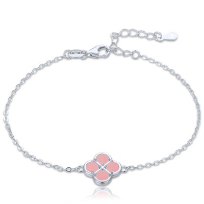 MINET Stříbrný 925/1000 náramek čtyřlístek s jadeitem