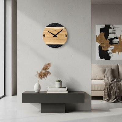 KUBRi 0183A - Luxusní dubové hodiny s epoxidovými doplňky