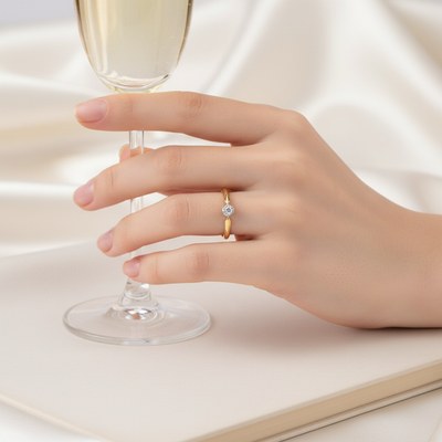 Zlatý 585/1000 prsten s briliantem a detailem z bílého zlata 381.1817 0,04ct