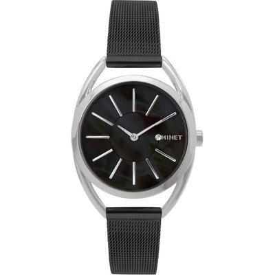 MINET Stříbrno-černé dámské hodinky ICON BLACK PEARL MESH MWL5211