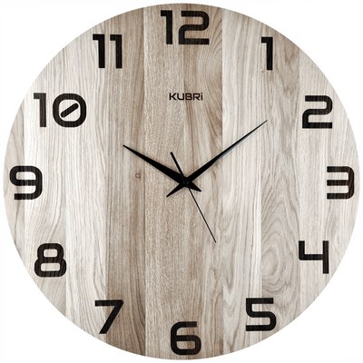 KUBRi HRC0128 - Dubové hodiny řízené signálem o průměru 60 cm s tichým chodem