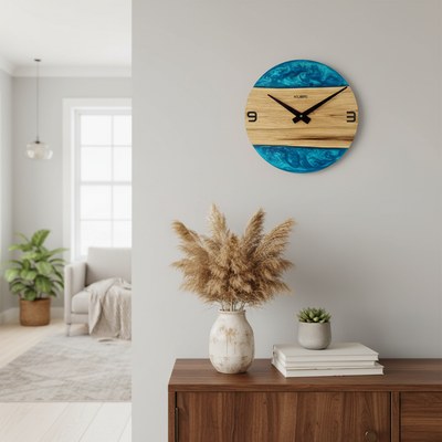 KUBRi 1005A - Obrovské 80 cm hodiny z masivního dubu s kovovým rámem