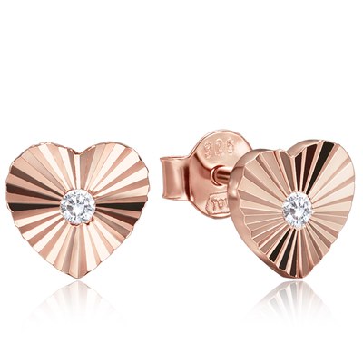 MINET Decentní rosegold stříbrné 925/1000 náušnice srdíčka se zirkony JMAS0325RE00