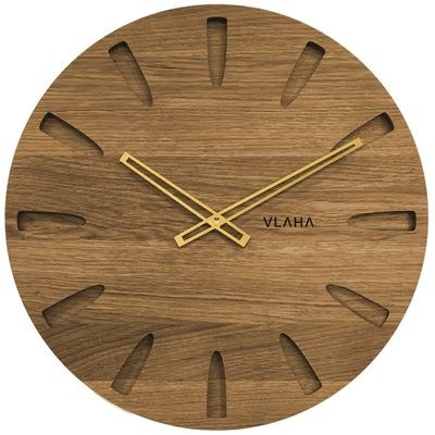 Dubové hodiny VLAHA VCT1020 vyrobené v Čechách se zlatými ručičkami