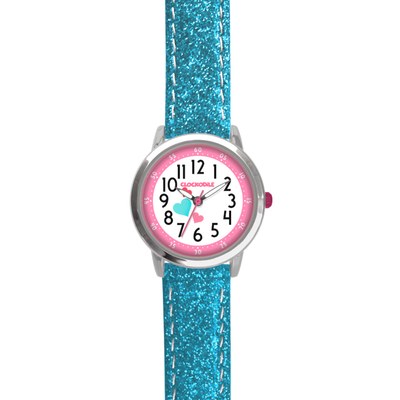 CLOCKODILE Tyrkysové třpytivé dívčí dětské hodinky HEARTS CWG5066