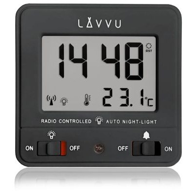 LAVVU LAR0041 - Digitální budík řízený rádiovým signálem NORDLYS černý se světelným senzorem