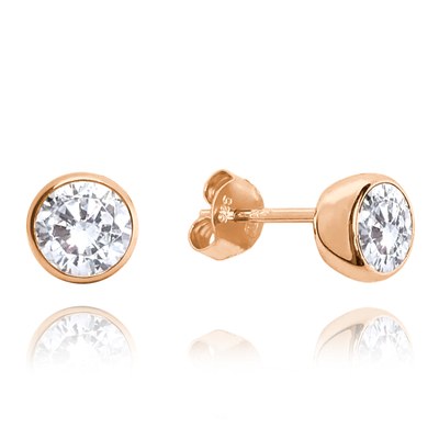 MINET Rose gold stříbrné 925/1000 náušnice PECKY s bílými zirkony