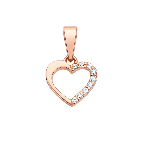 Zlatý 585/1000 přívěsek srdce z růžového zlata se zirkony 3844