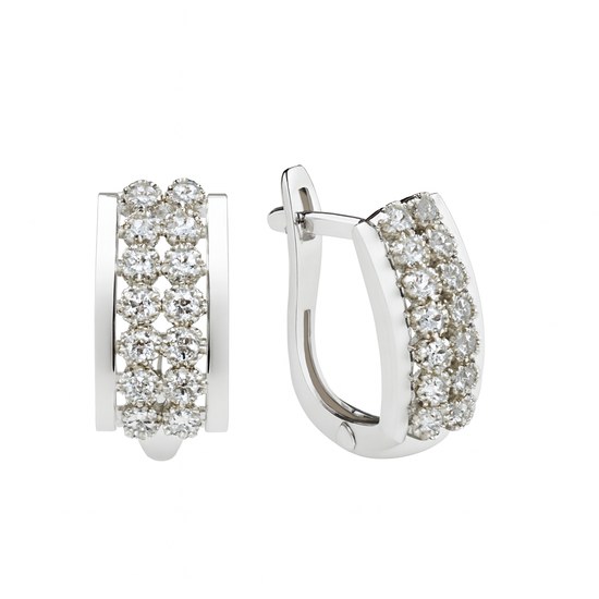 Zlaté náušnice z bílého zlata se zirkony francouzské zavírání