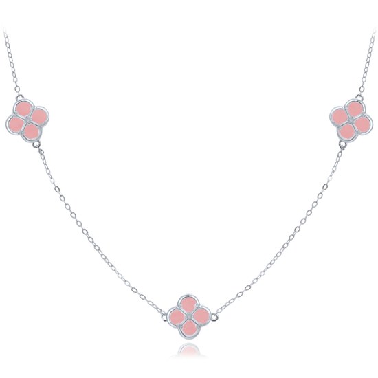 MINET Stříbrný náhrdelník čtyřlístky s jadeity