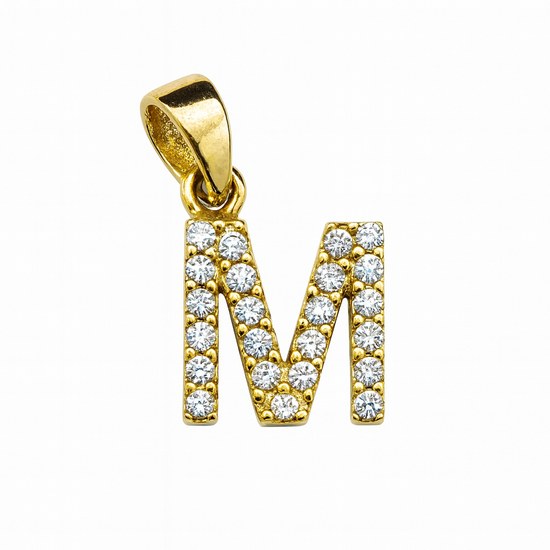 Zlatý 585/1000 přívěsek se zirkony písmeno M 3810