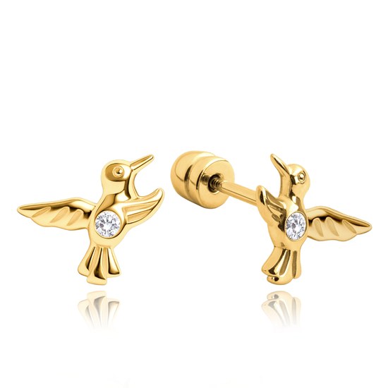 MINET Zlaté náušnice kolibříci na šroubek Au 585/1000 1,10g