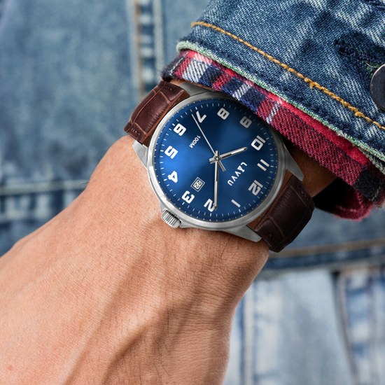 LAVVU Stříbrno-hnědé pánské hodinky ÖREBRO LWM0241