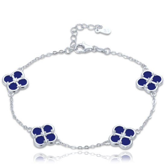 MINET Stříbrný náramek čtyřlístky s lapisy