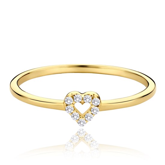 MINET Zlatý prsten srdíčko s bílými zirkony Au 585/1000 vel. 53 - 0,90g