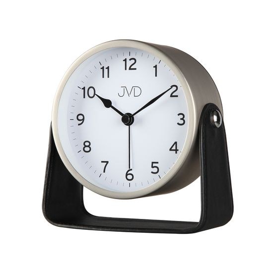 JVD SRP2313.3 - kovový budík s tichým chodem a koženými doplňky