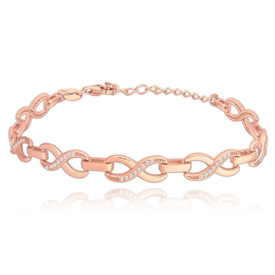 MINET Rosegold stříbrný náramek NEKONEČNO se zirkony