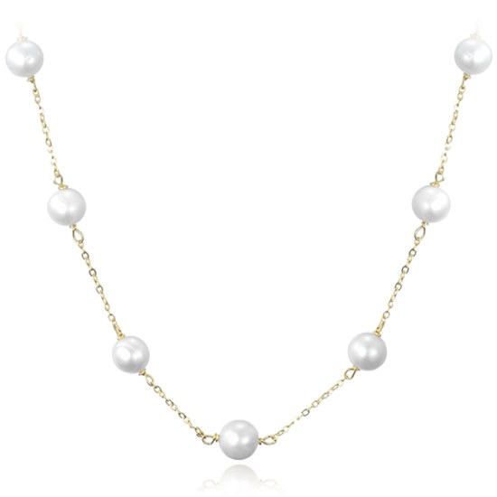 MINET Pozlacený stříbrný náhrdelník s bílými perlami Ag 925/1000 11,70g