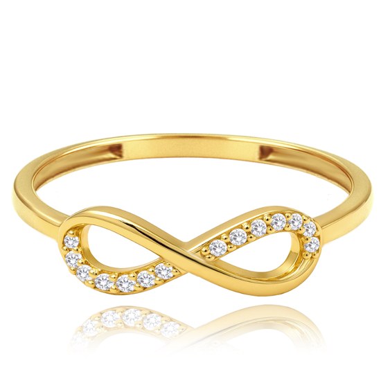 MINET Elegantní zlatý prsten nekonečno s bílými zirkony Au 585/1000 vel. 53 - 0,90g