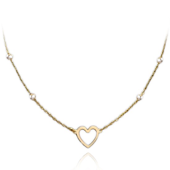 MINET Zlatý náhrdelník srdíčko a kuličky v kombinaci bílého a žlutého zlata Au 585/1000 1,50g