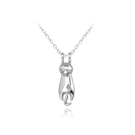 MINET Lesklý stříbrný náhrdelník KOČKA