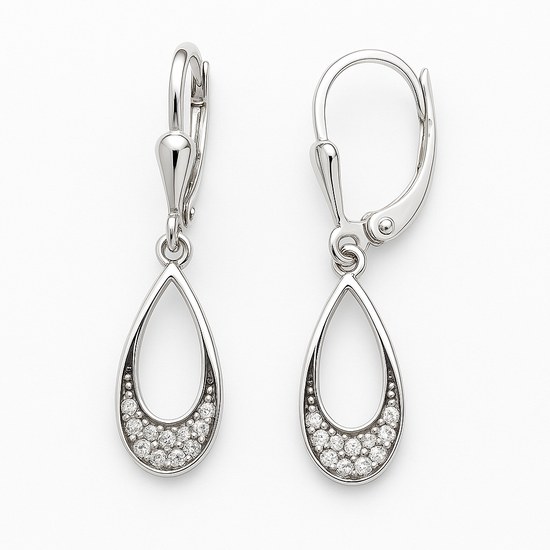 Zlaté visací náušnice z bílého zlata se zirkony klapkové