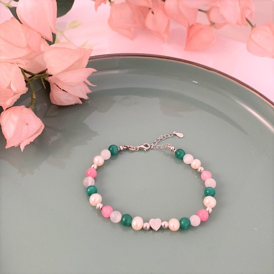 MINET Stříbrný náramek s přírodními perlami a barevnými kuličkami