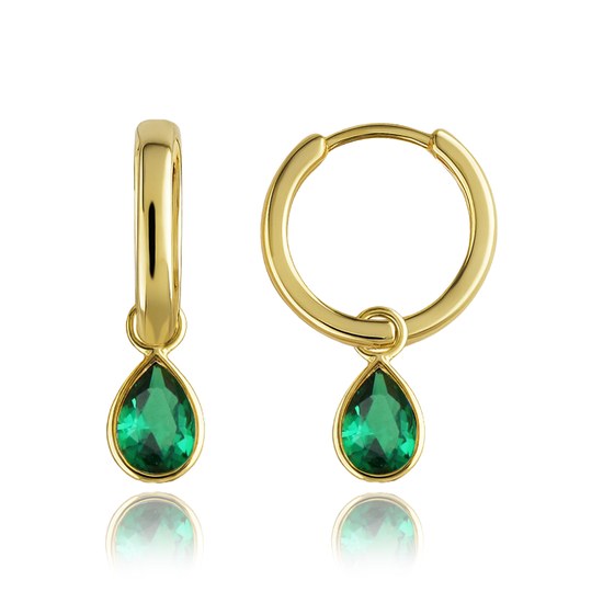 MINET Elegantní zlaté náušnice se zelemými zirkony Au 585/1000 1,75g