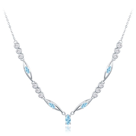 MINET Luxusní stříbrný náhrdelník s bílými a modrými zirkony