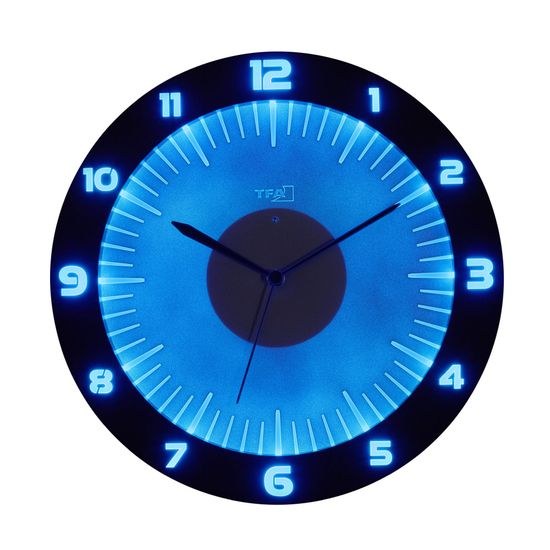TFA 60.3553.10 - rádiem řízené nástěnné hodiny s barevným osvětlením LUMOCLOCK