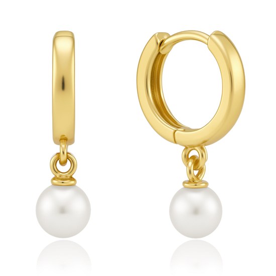 MINET Zlaté náušnice kroužky s přírodní perlou Au 585/1000 1,25g