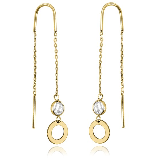 MINET Zlaté náušnice visací kroužky se zirkony Au 585/1000 1,10g