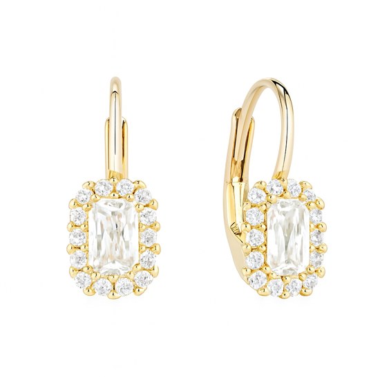 Zlaté 585/1000 náušnice se zirkony - klapkové TU-3030