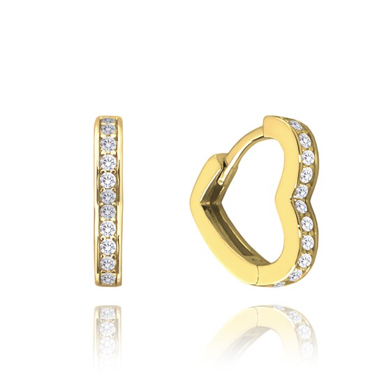 MINET Pozlacené stříbrné náušnice SRDÍČKA s bílými zirkony