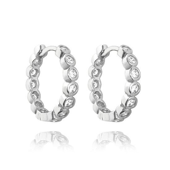 MINET Stříbrné náušnice KROUŽKY s bílými zirkony