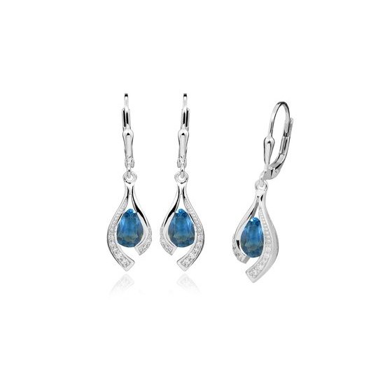 Stříbrné náušnice JVD visací zdobené modrými a bílými zirkony