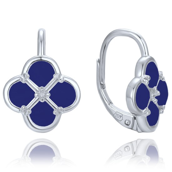 MINET Stříbrné náušnice čtyřlístky s lapisem