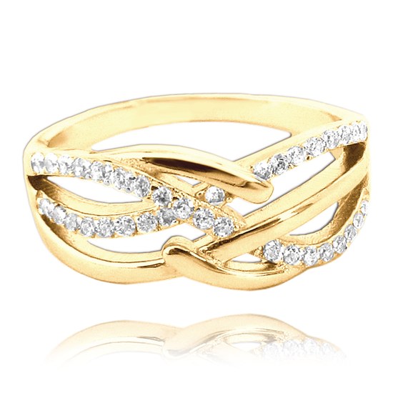 MINET Pozlacený luxusní stříbrný prsten s bílými zirkony vel. 65