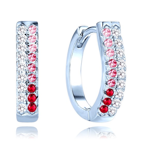 MINET Luxusní stříbrné náušnice s bílými, červenými a růžovými zirkony