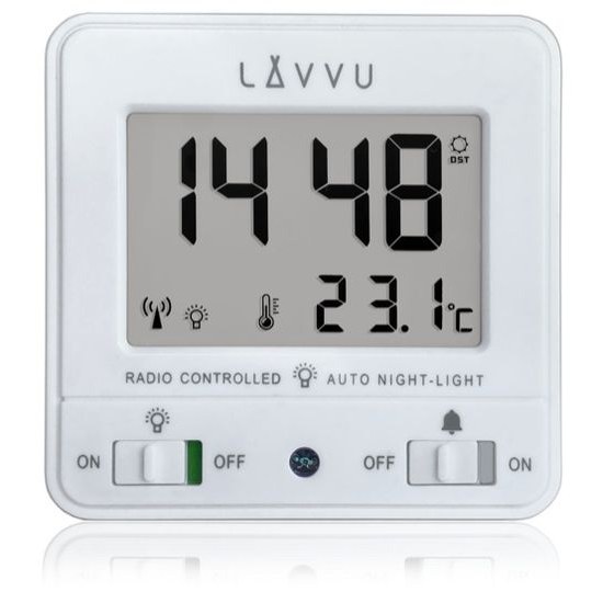 LAVVU LAR0040 - Digitální budík řízený rádiovým signálem NORDLYS bílý s automatickým osvětlením