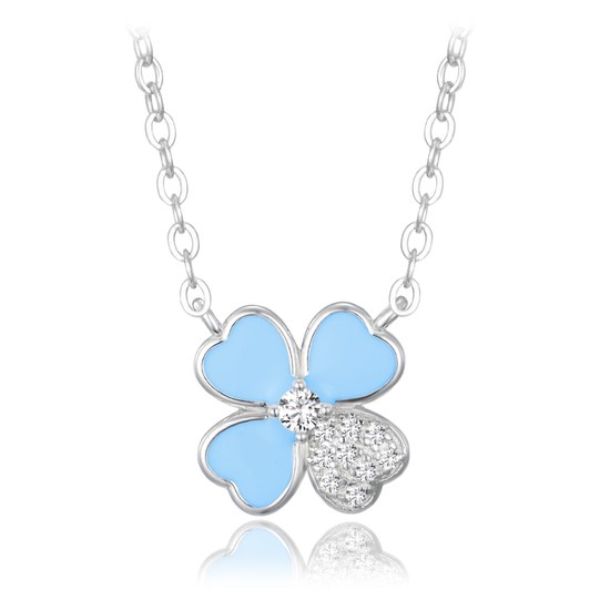 MINET Stříbrný náhrdelník modrá kytička s bílým zirkonem