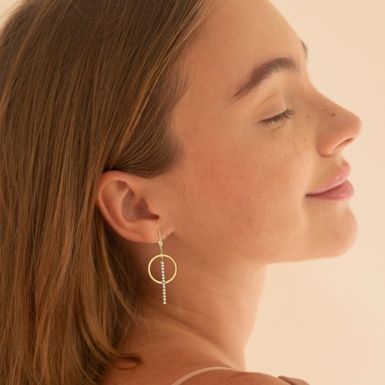 MINET Zlaté náušnice kroužky s bílými zirkony Au 585/1000 2,80g