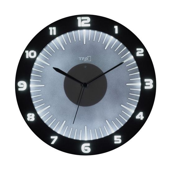 TFA 60.3553.10 - rádiem řízené nástěnné hodiny s barevným osvětlením LUMOCLOCK