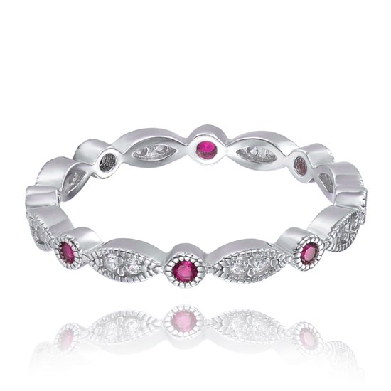 MINET Stříbrný prsten s červenými zirkony vel. 61